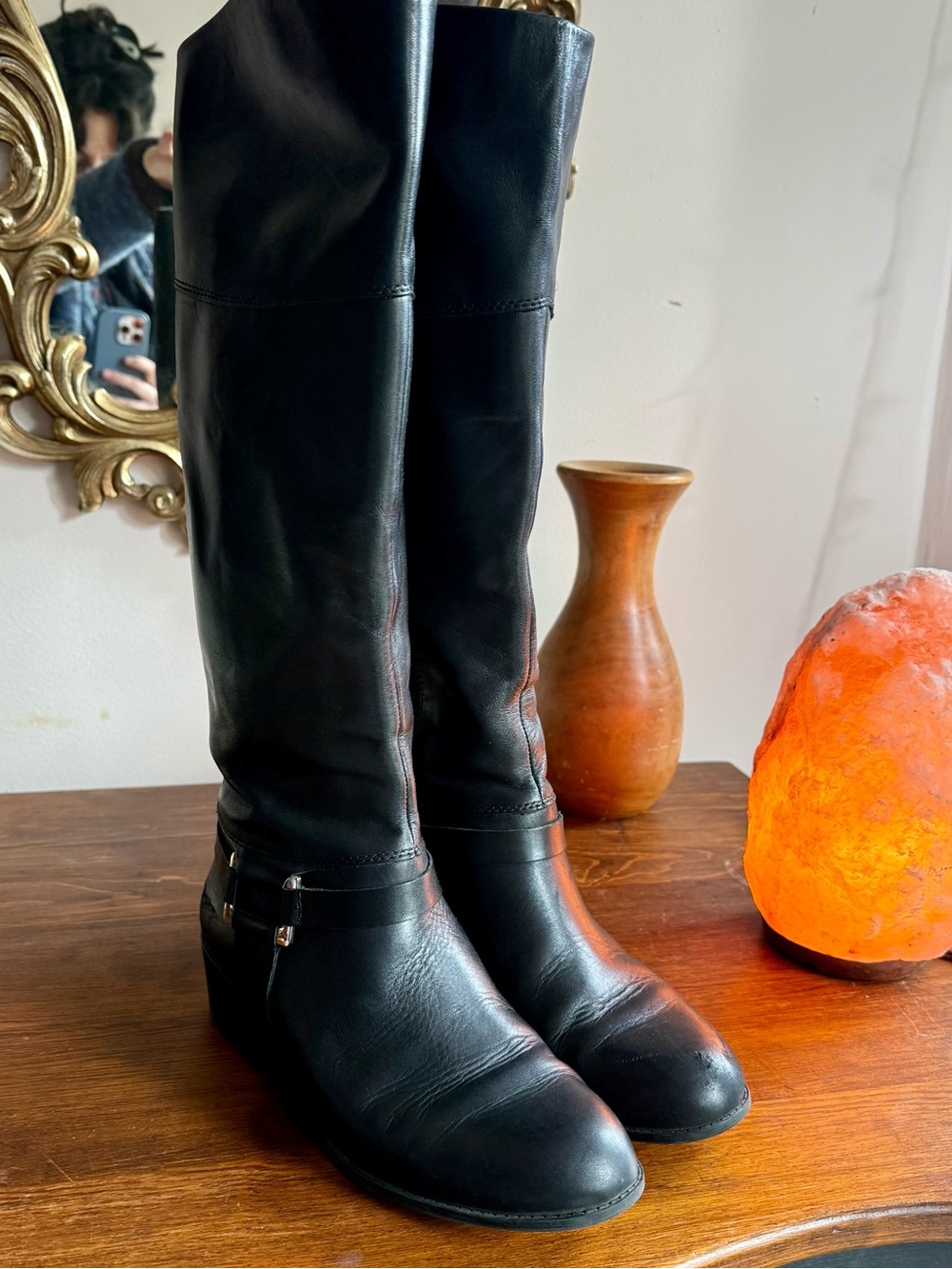Classic Black Leather Women's Knee-High Boots